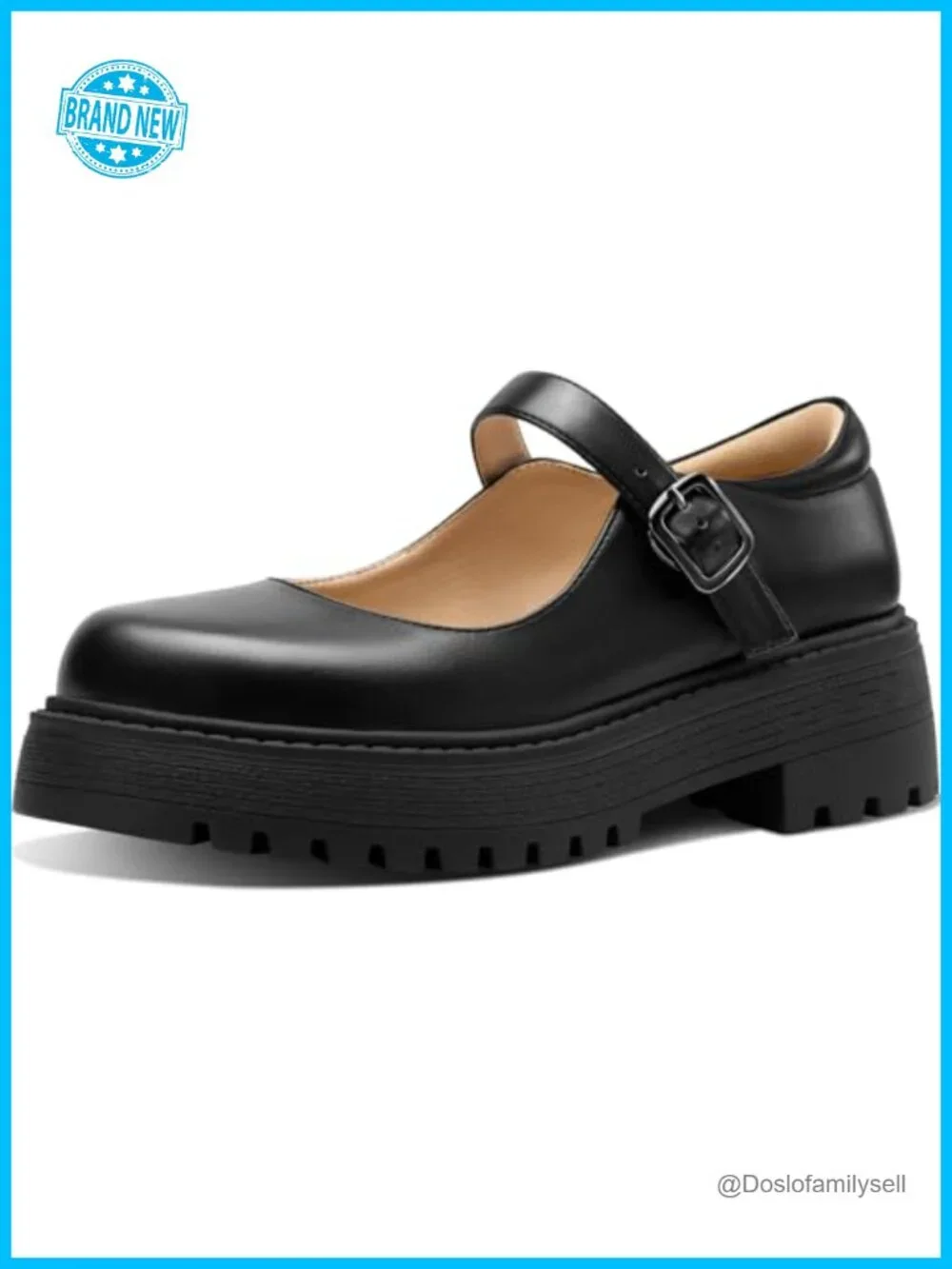 Faux Leather Mary Jane Platform Shoes Chunky Lug Sole Round Toe Buckle